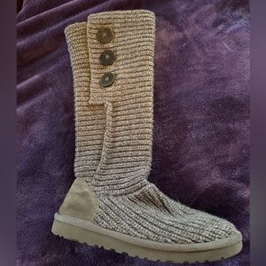 UGG Knit Button-Detail Boots in Grey
